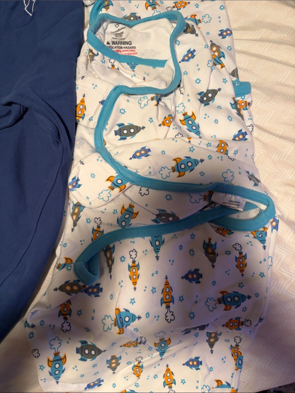 3 Kids Navy Blue & White Rocket Print Pajama Sleep Sack - Large - Picture 2 of 5